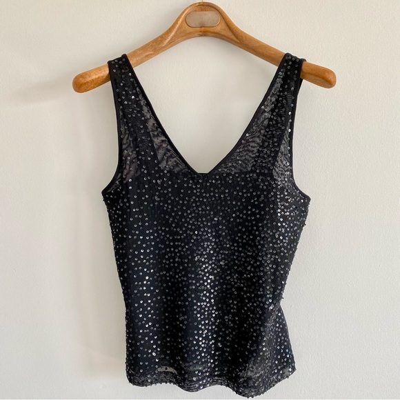 Chaudry Sports Black Sequin V Neck Tank - Picture 1 of 5